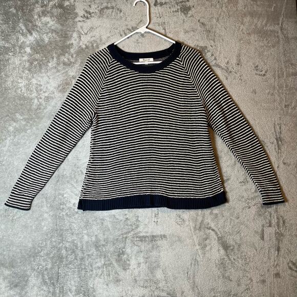 Madewell Sweaters - Madewell Sz Medium Long Sleeve Blue White Striped Knit Dockline Pullover Sweater
